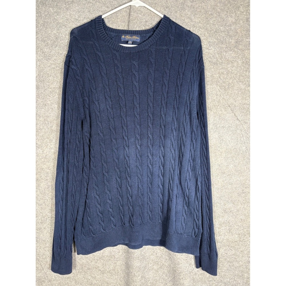 Brooks Brothers Mens XL Navy Blue Supima Cotton Cable Knit Crewneck Sweater